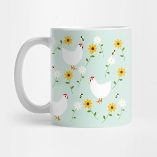 Chickens Scratching in the Daisy Patch on Green Mug